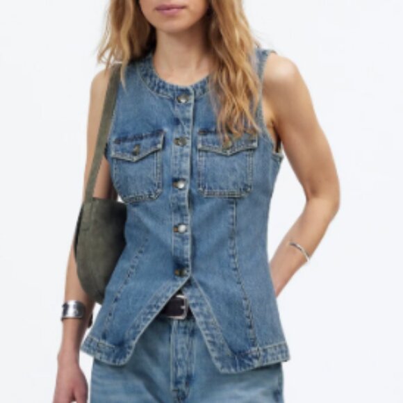 NEW Madewell Denim High Crewneck Vest, size 8 - Picture 1 of 5